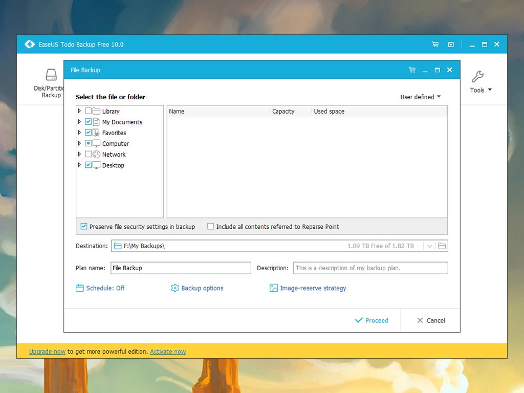 The user interface for EaseUS ToDo Backup Free.