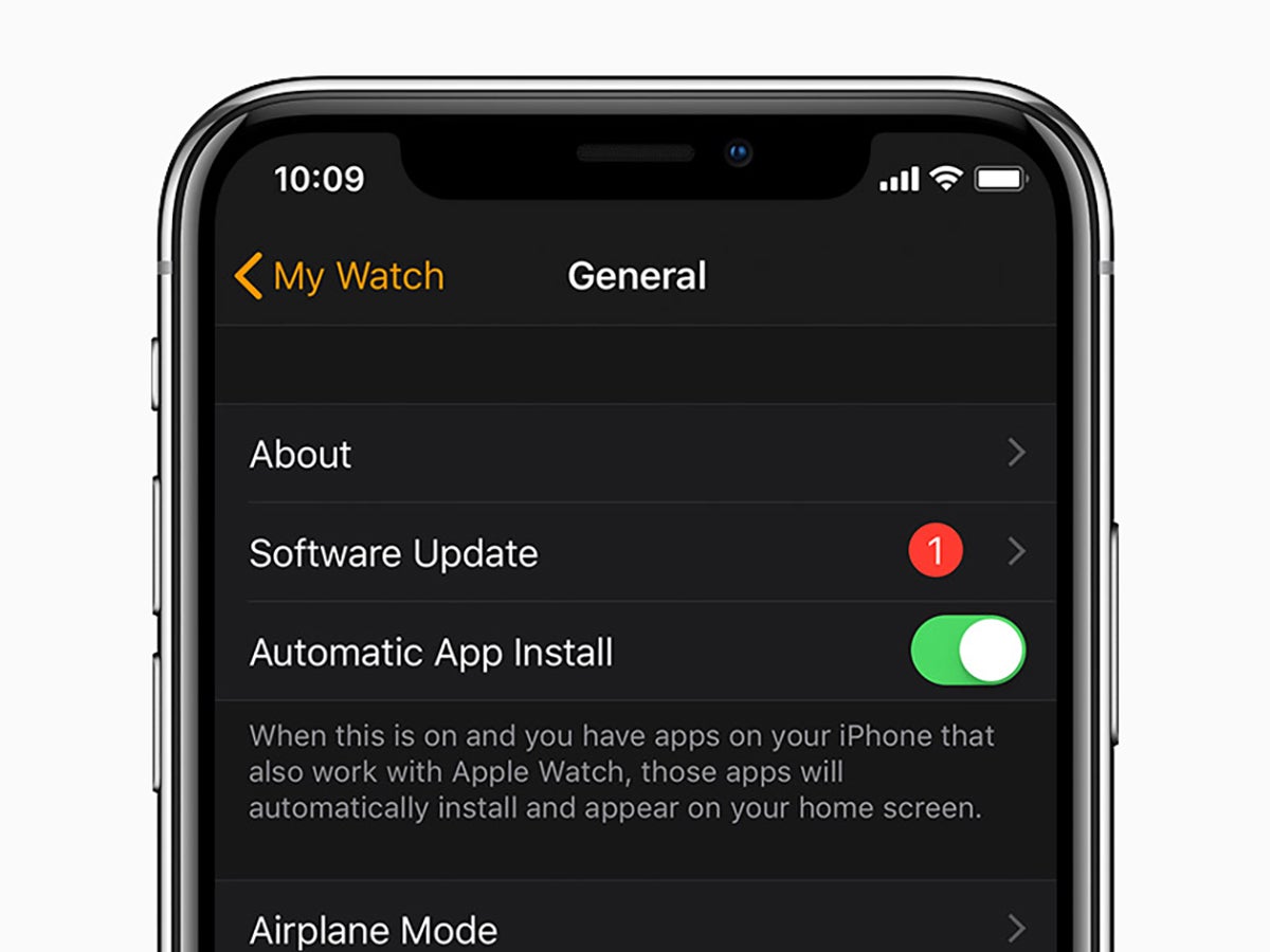 An iPhone displaying Apple Watch update options.