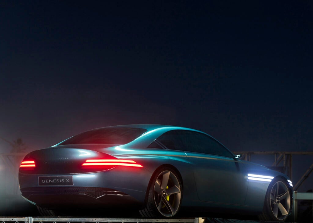 Genesis Concept X Electric Car with its lights lit