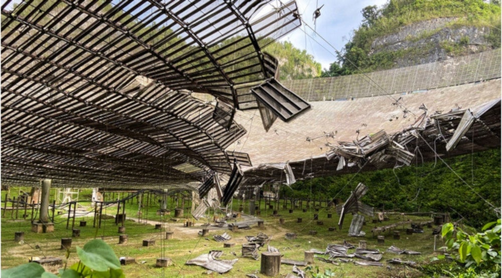 The damage at the Puerto Rico Arecibo telescope seen from underneath