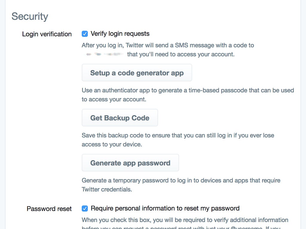 Twitter's security settings
