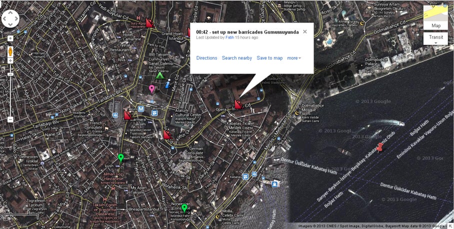 how turkish protesters use google maps