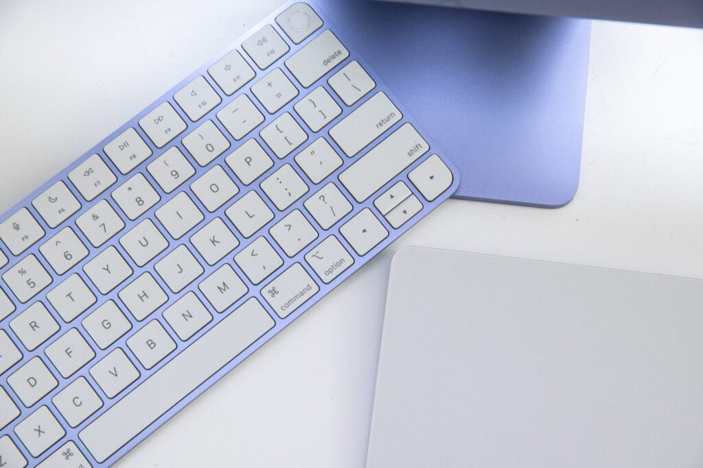 Purple keyboard of the new iMac Apple desktop computer