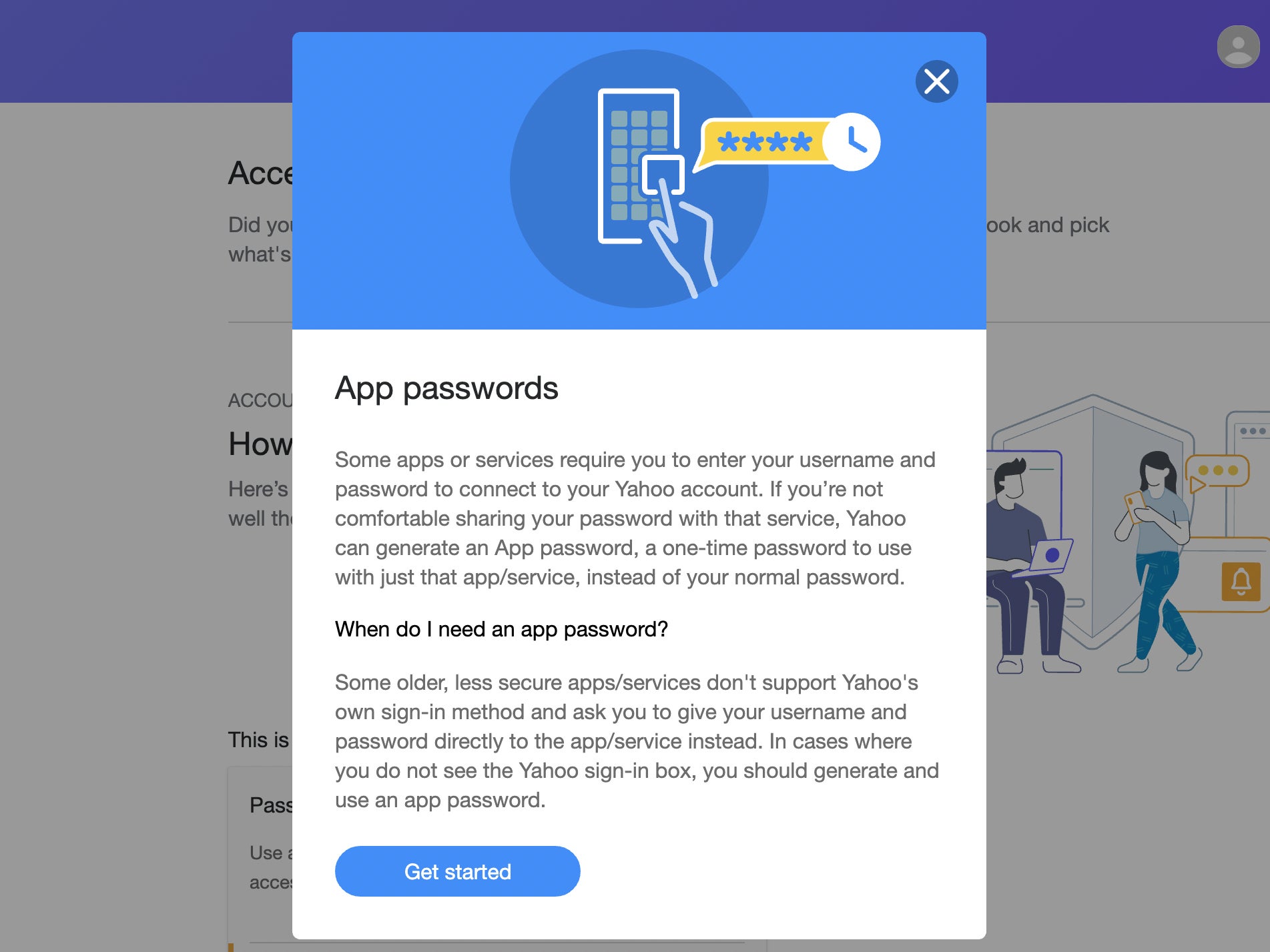 Yahoo's App Password option.