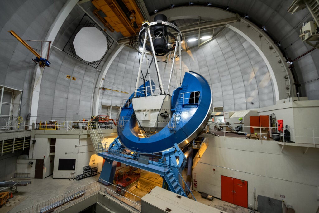 The Dark Energy Spectroscopic Instrument (DESI) installed on the Nicholas U. Mayall 4-meter Telescope on Kitt Peak National Observatory near Tucson, AZ.