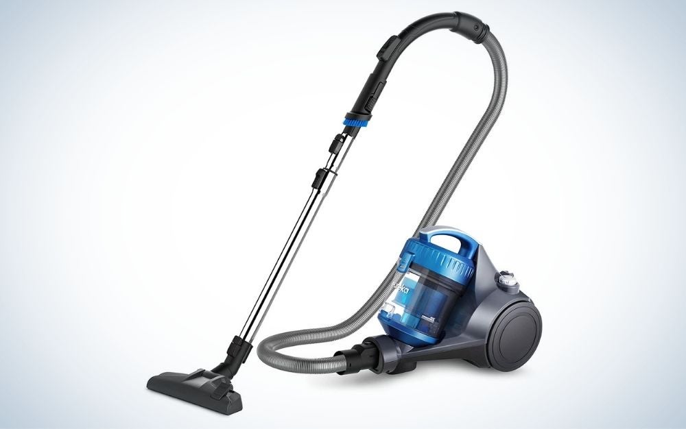 Blue and gray, electric corded vacuum for hardwood floors