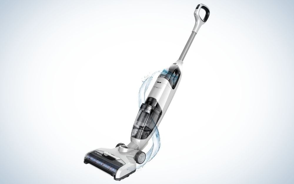 Gray, cordless vacuum cleaner and mop for hardwood floors