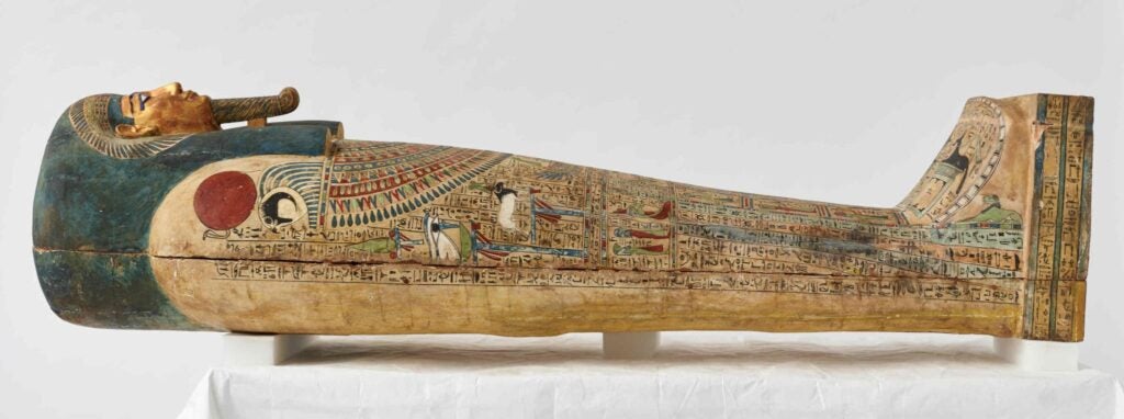 The Nesmin coffin from Egypt in side profile