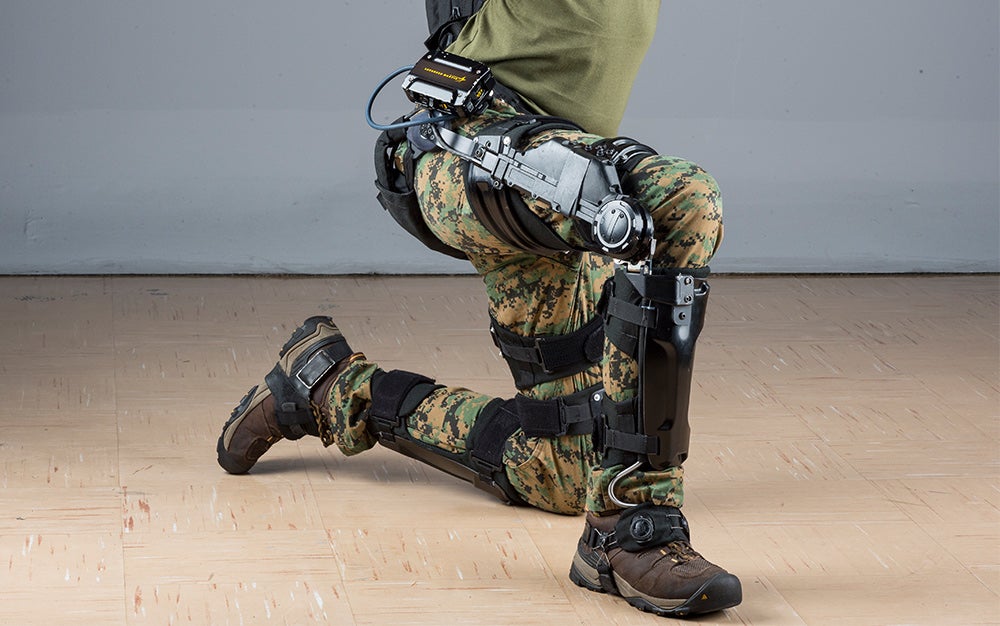 Onyx exoskeleton by Lockheed Martin on a soldier's leg