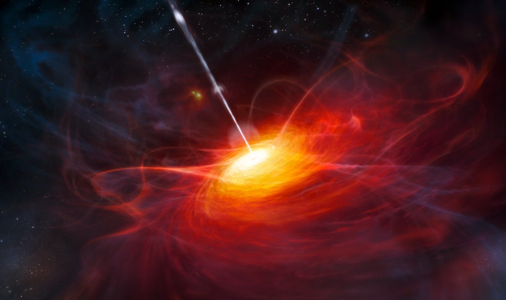 a quasar glows red and shoots out gamma rays