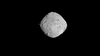 Asteroid Bennu floating in black space.