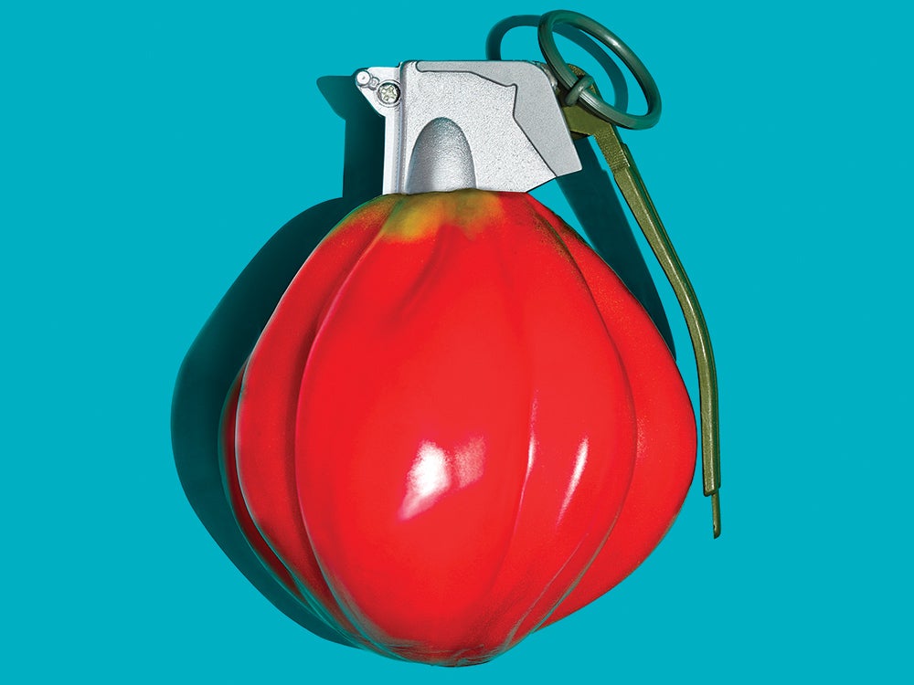 vegan red pepper made into a grenade