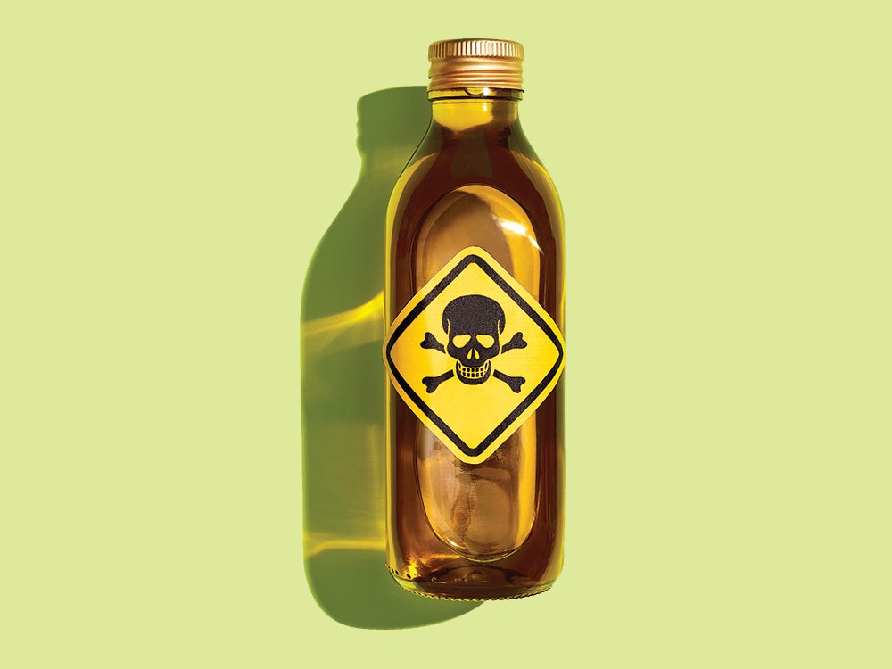 deadly sign on a bottle of oil