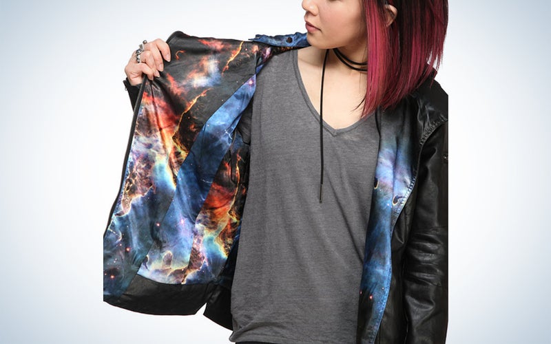 a jacket with galaxy print lining