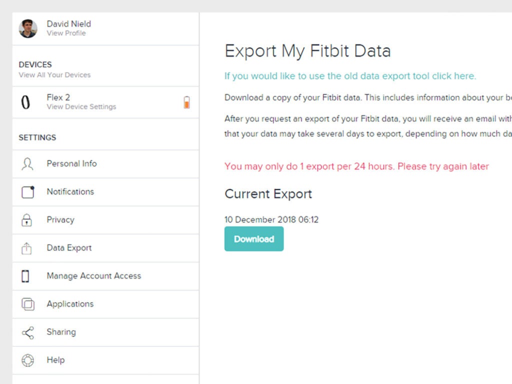 Fitbit export