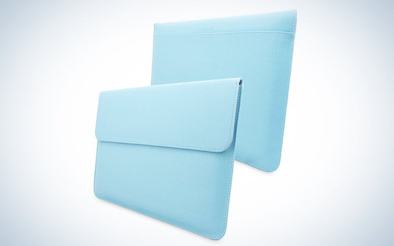 a pair of blue laptop sleeves