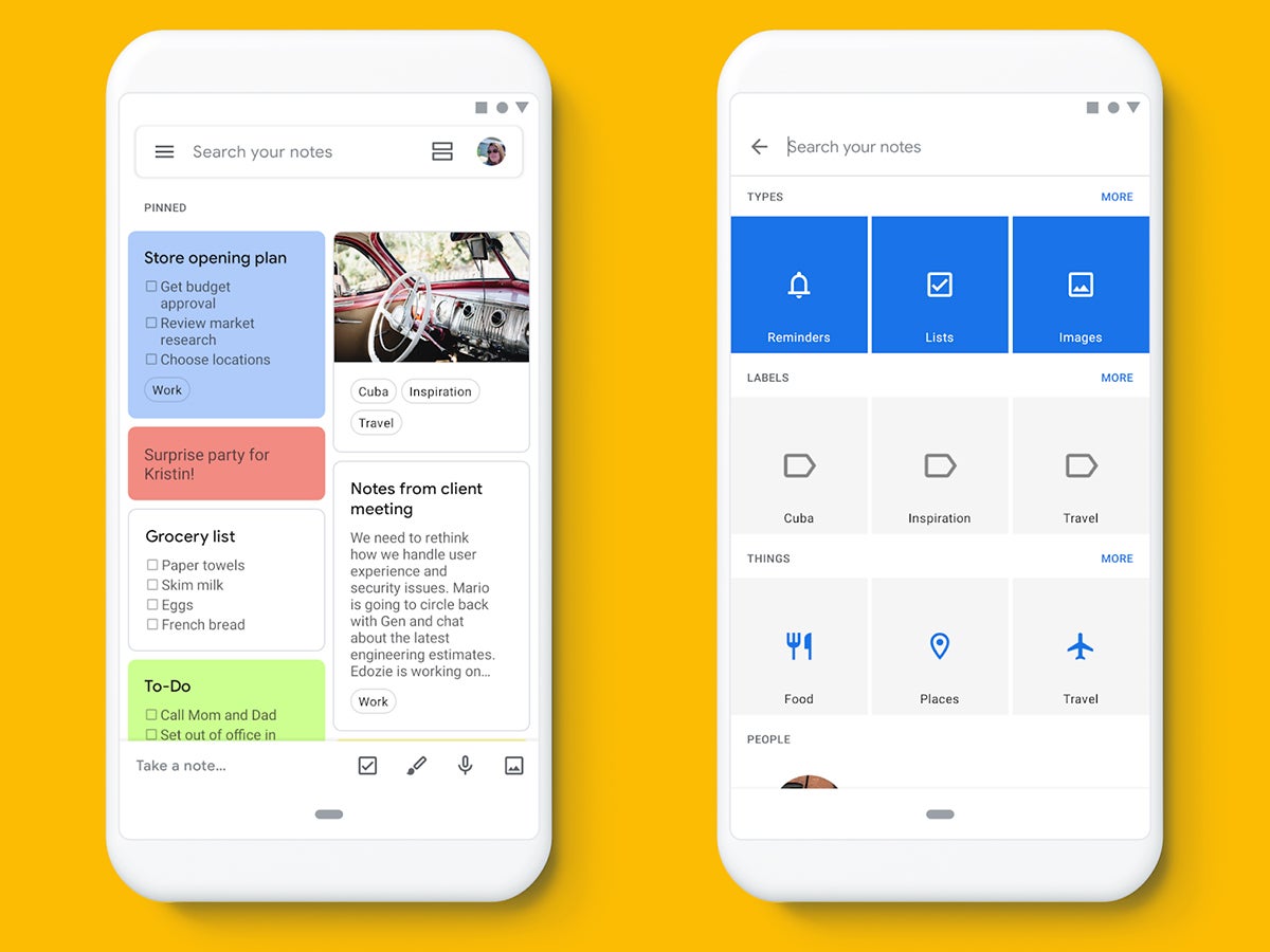 The Google Keep interface on an iPhone.