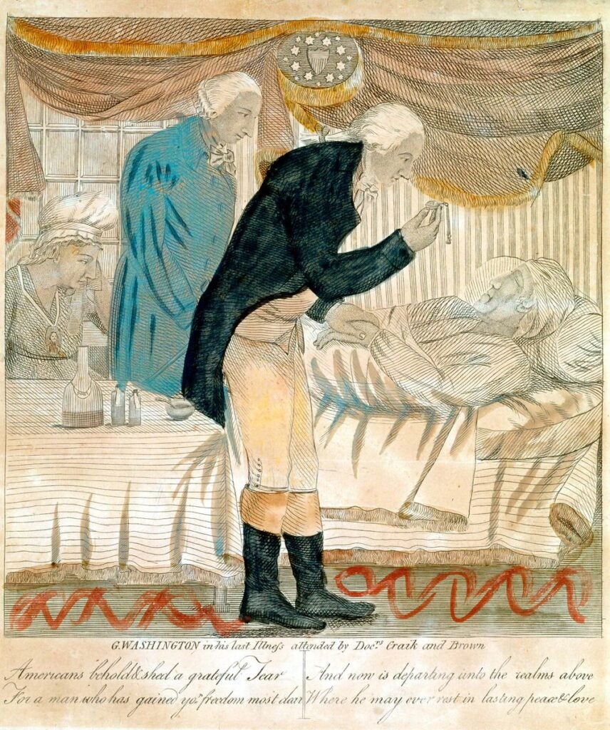an illustration of george washington and two doctors