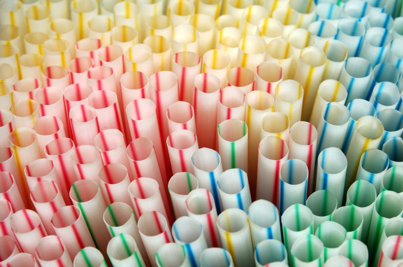 Multi-colored plastic straws.