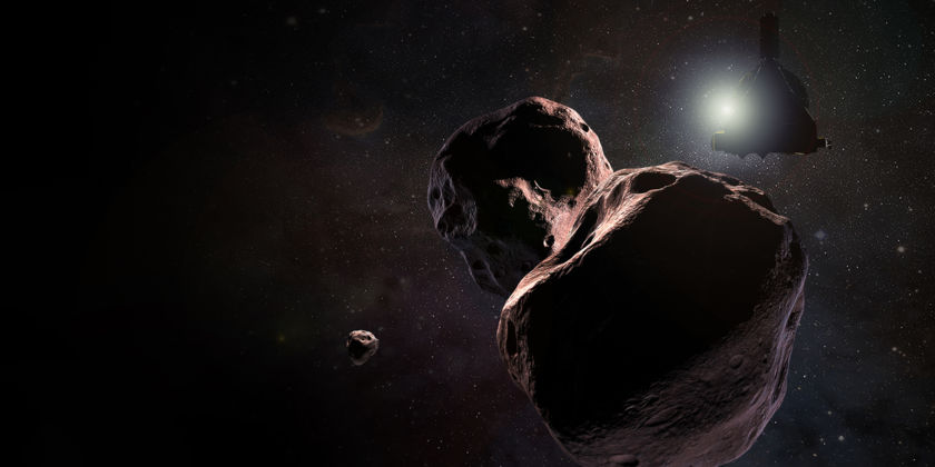 a two-lobed rock floating in space