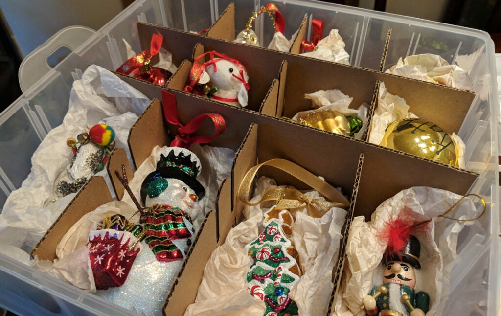 Packed holiday ornaments