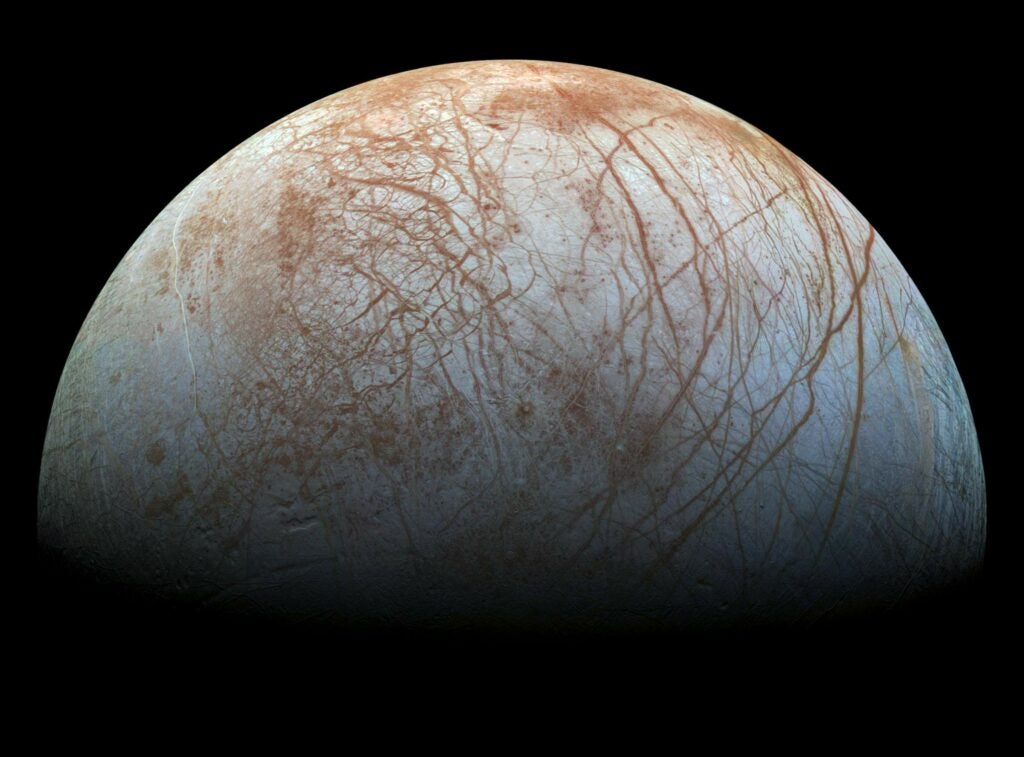 icy surface of Jupiters largest moon, Europa