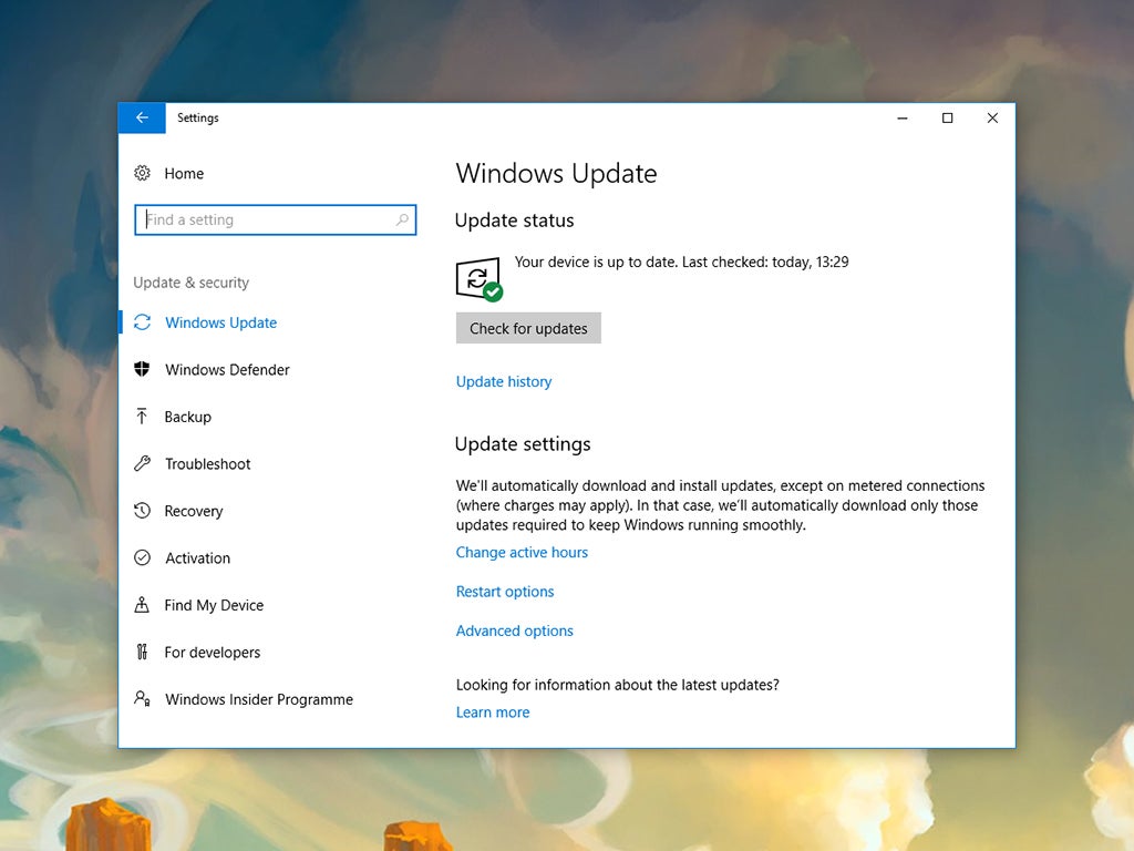 Windows Update showing a computer's update status.