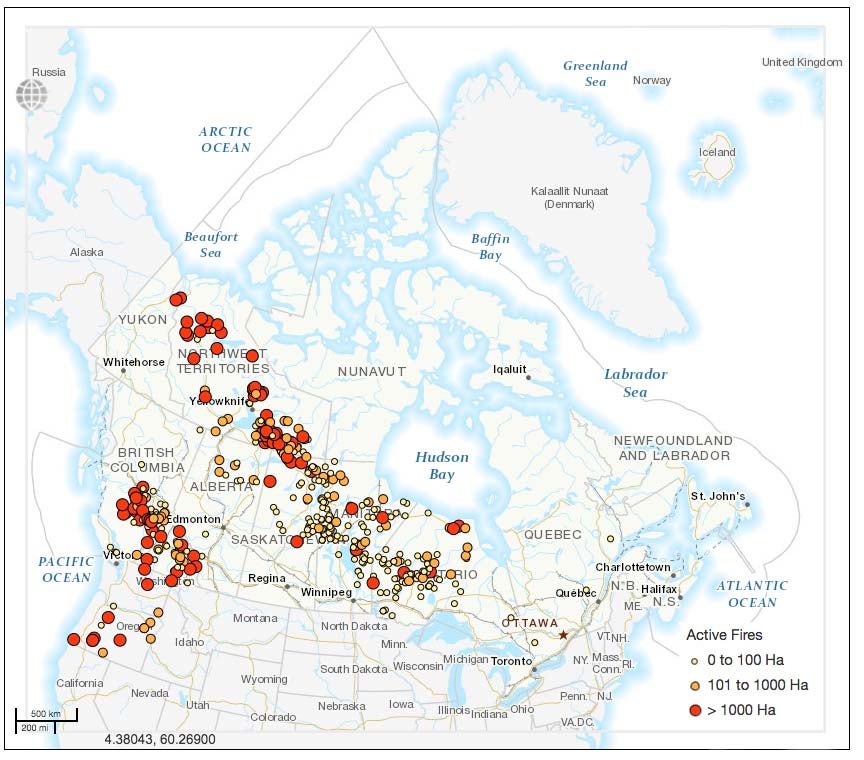 Maps of Canada on fire