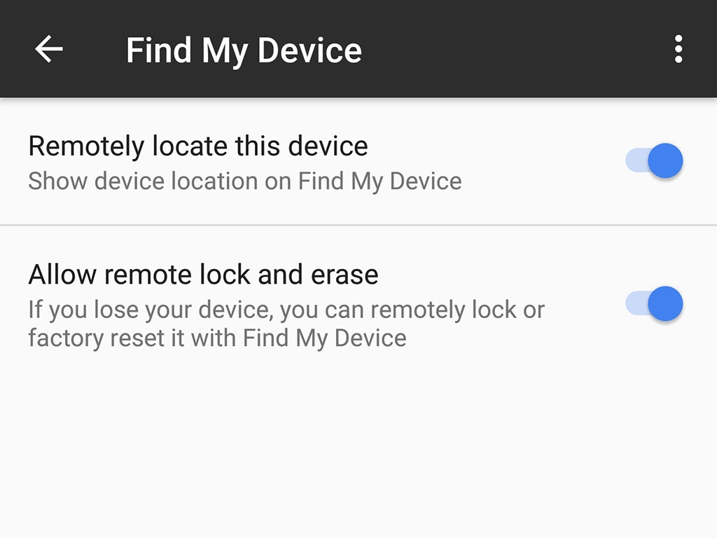 The Find My Device options on an Android phone.