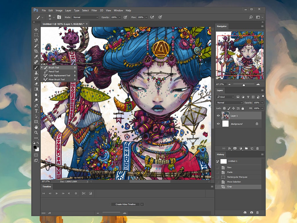 The main interface in Adobe Photoshop.