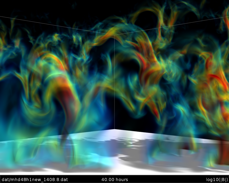 Simulation of magnetic field loops on the sun