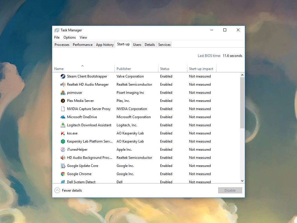a screenshot of the Windows 10 Task Manager