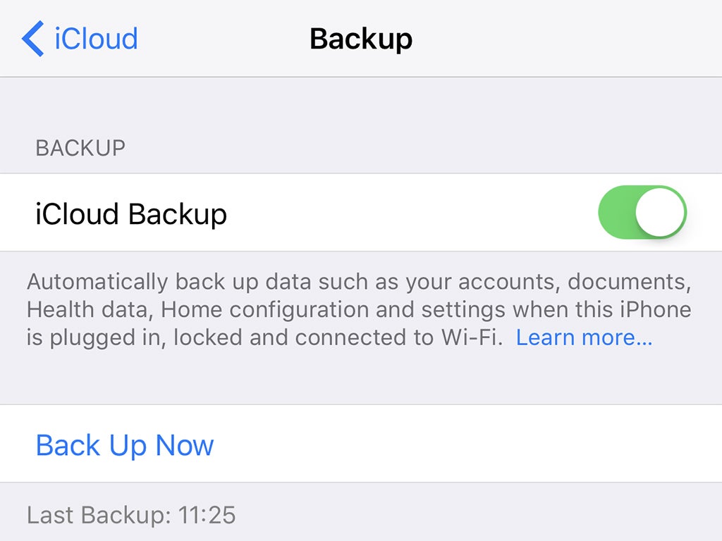 iCloud backup on iOS.