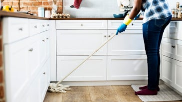 mopping the kitchen floor
