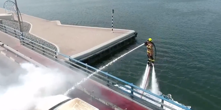 And now, a firefighter in Dubai drowns a car fire on a jetpack