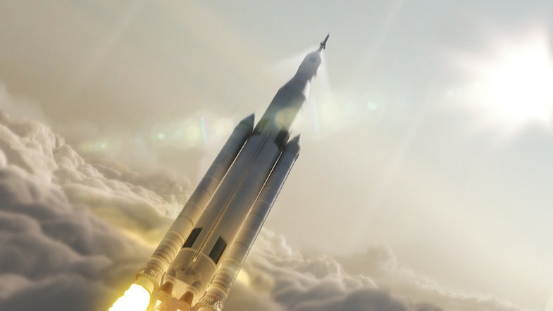 An artistic rendering of NASA's SLS