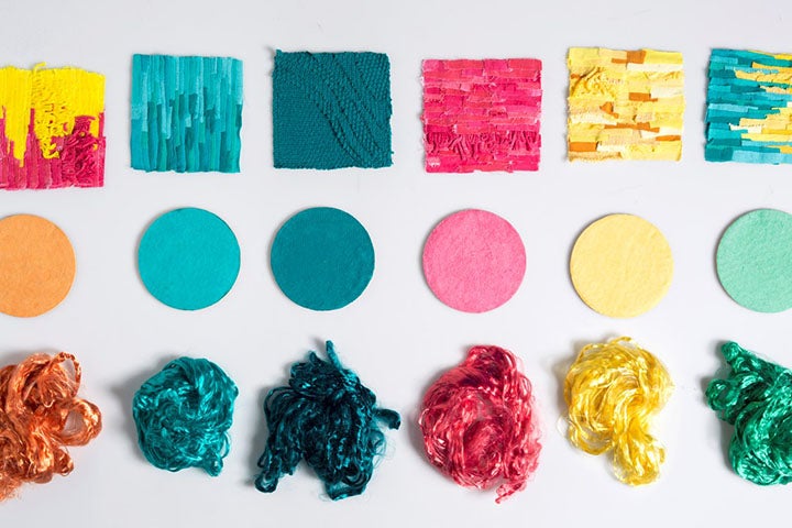 Master's student Eugenia Smimova used different waste textiles with similar color, shredded them, dissolved them in the ionic liquid and spun new fibers from it.
