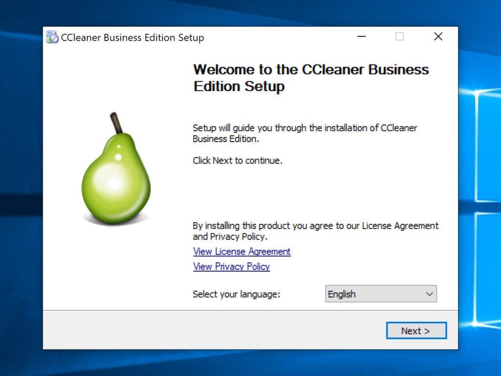 The setup process in the installer for CCleaner Business Edition.