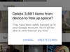 A Google Photos alert asking if you want to delete 3,861 items from a phone to free up space.