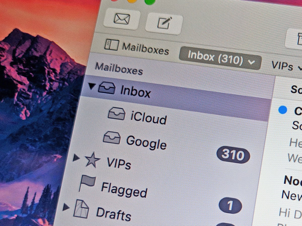The macOS email app showing a synced inbox.