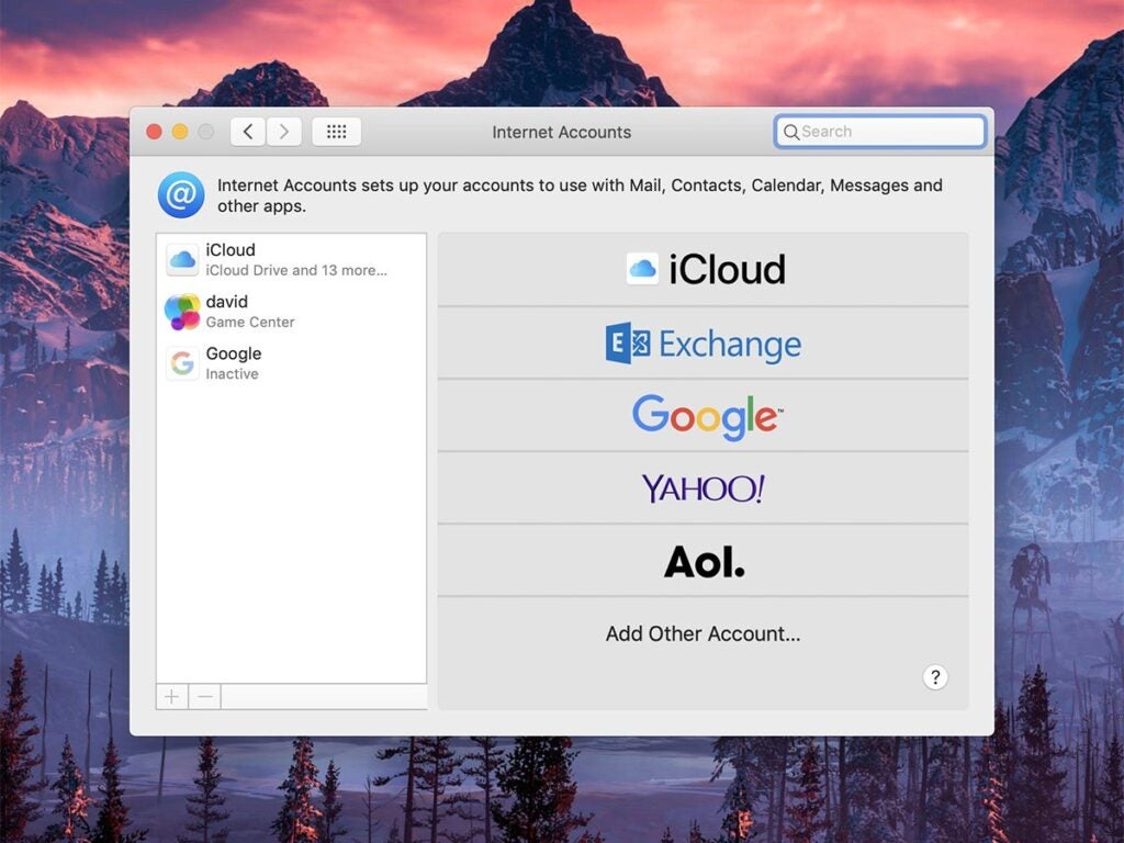 The options for syncing email on an Apple macOS computer.