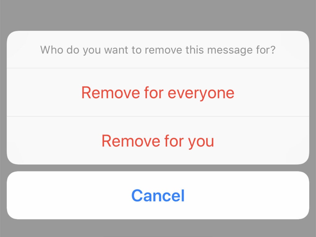 The options for deleting sent messages in Facebook Messenger.