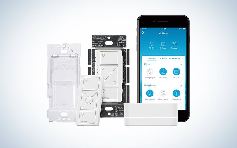 Lutron Caseta Smart Start Kit, Dimmer Switch with Smart Bridge and Wall Mount Pico Adapter
