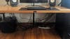 desk with messy cords