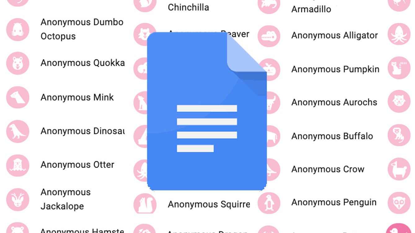 Google Docs anonymous animals ranking auroch axolotl kiwi quagga quokka blobfish