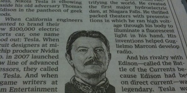 Nikola Tesla Achieves Belated WSJ Fame, via David Bowie