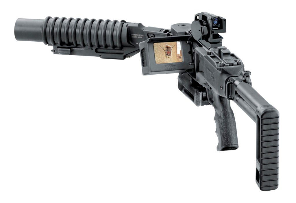 CornerShot rifle with a miniature camera and an LCD screen