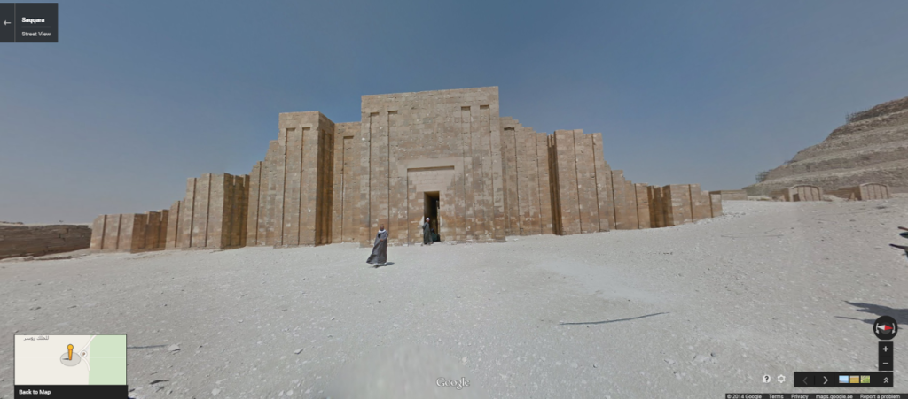 This 34-foot high limestone wall stands just beyond the Stepped Pyramid of Djoser, enclosing a 37-acre area.