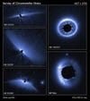 A set of images from a NASA Hubble Space Telescope visible-light survey of the architecture of debris systems around young stars.
