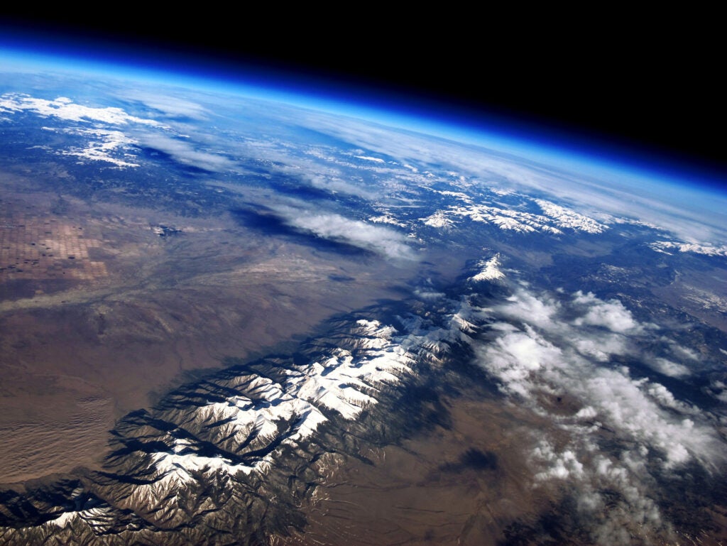 photo of mountains on Earth, taken from a high-altitude balloon